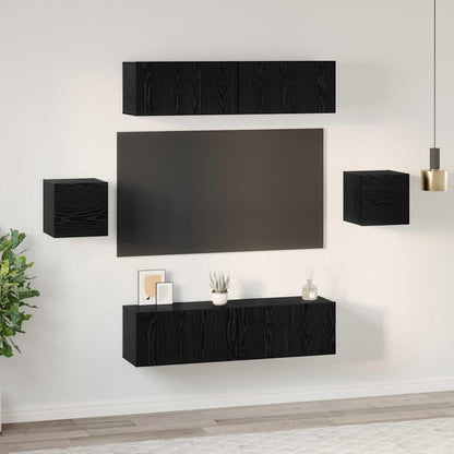 vidaXL Meuble TV 6 pcs Noir Aspect Chêne Bois d'ingénierie