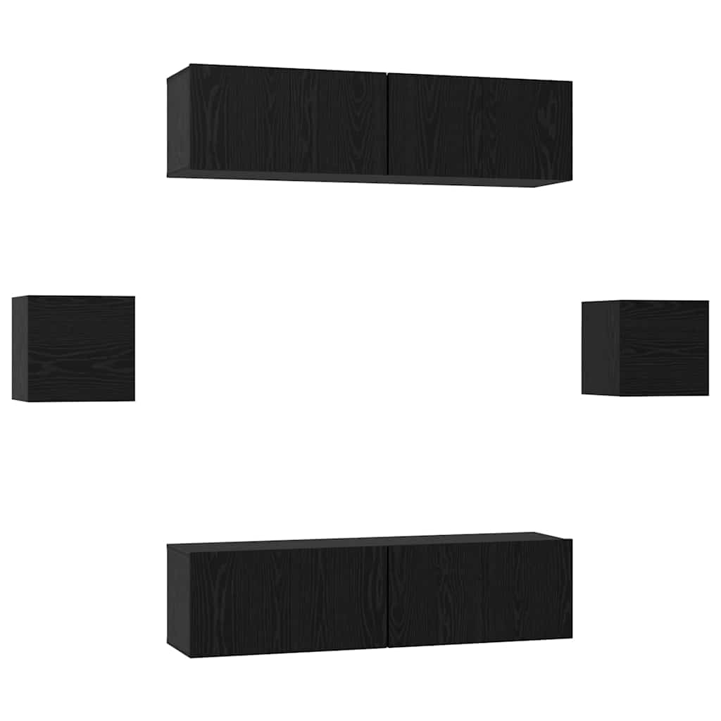 vidaXL Meuble TV 6 pcs Noir Aspect Chêne Bois d'ingénierie