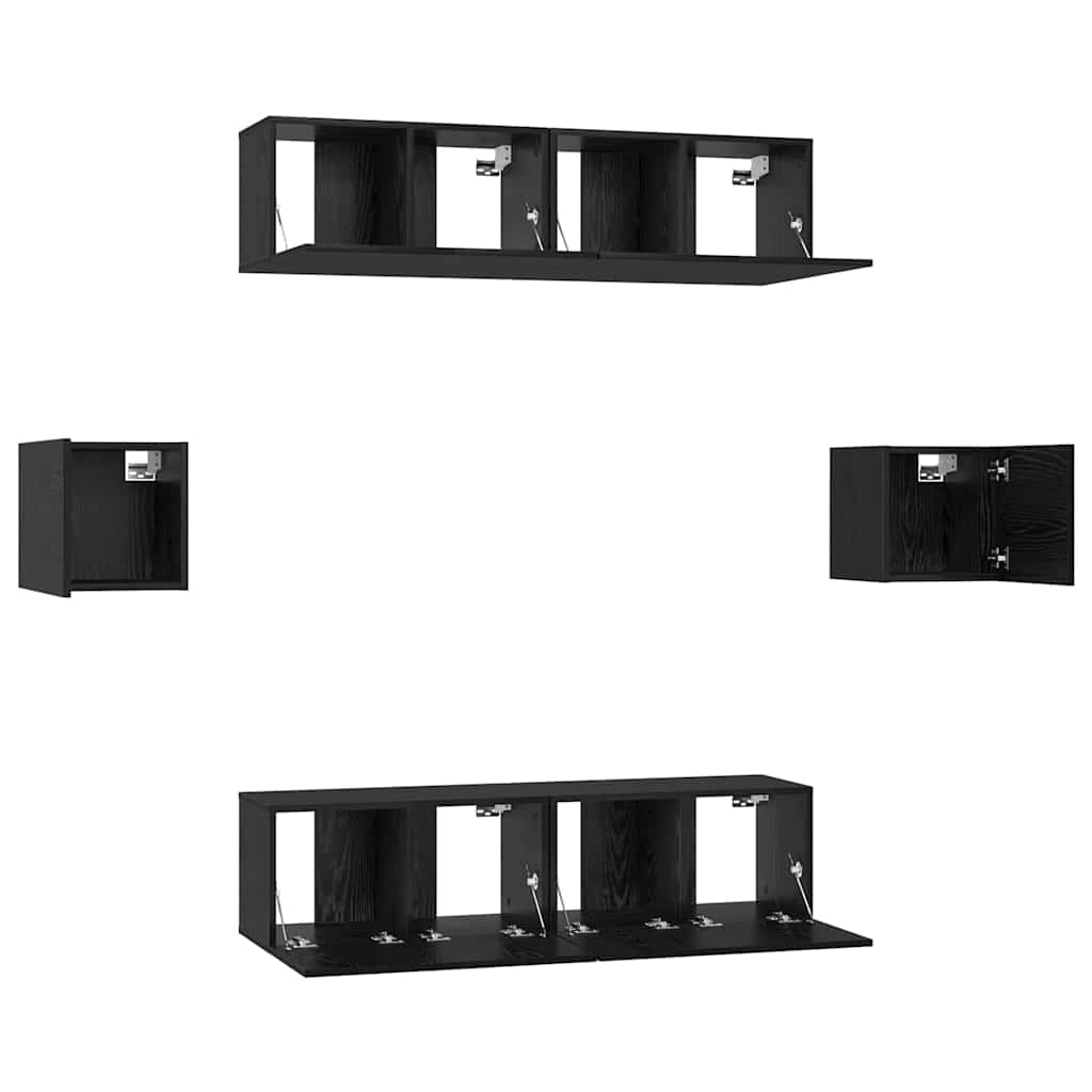 vidaXL Meuble TV 6 pcs Noir Aspect Chêne Bois d'ingénierie
