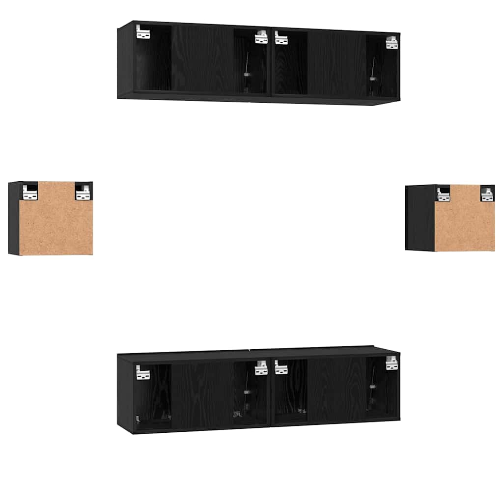 vidaXL Meuble TV 6 pcs Noir Aspect Chêne Bois d'ingénierie