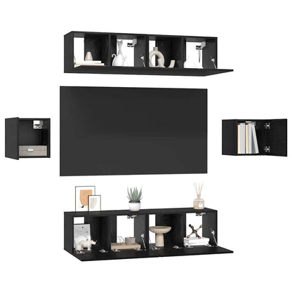 vidaXL Meuble TV 6 pcs Noir Aspect Chêne Bois d'ingénierie