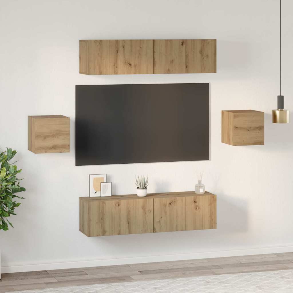 vidaXL TV-Schrankset Wandmontiert 6 pcs Artisan-Eiche Holzwerkstoff