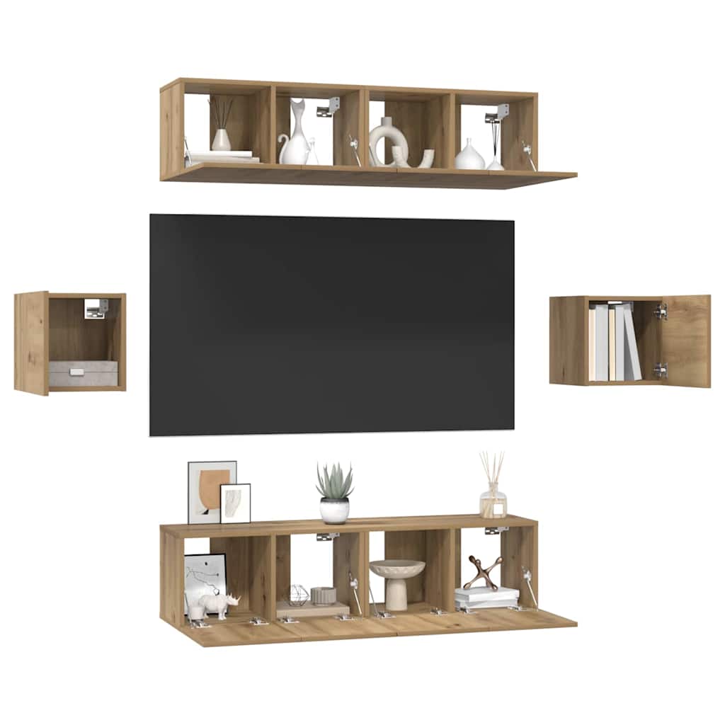 vidaXL TV-Schrankset Wandmontiert 6 pcs Artisan-Eiche Holzwerkstoff