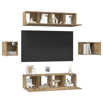 vidaXL TV-Schrankset Wandmontiert 6 pcs Artisan-Eiche Holzwerkstoff