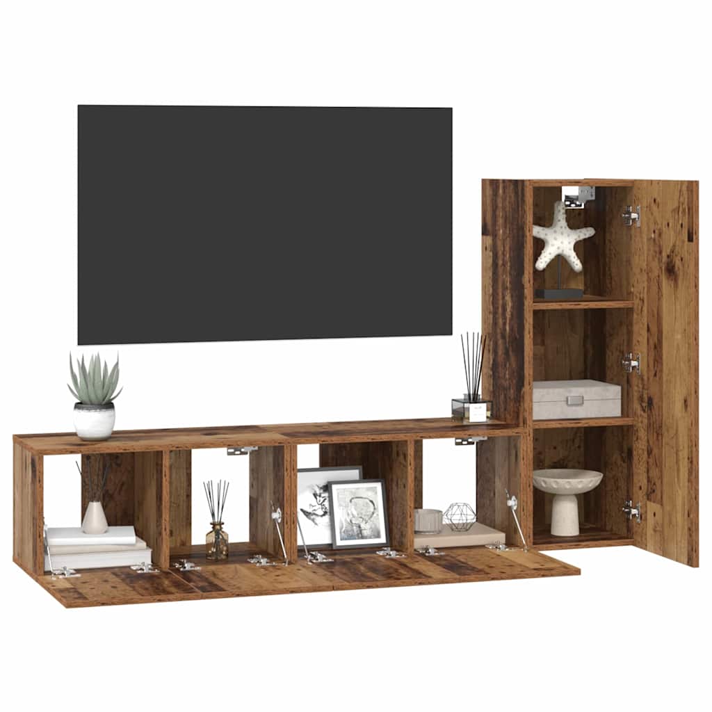 vidaXL TV-Schrankset Wandmontiert 3 pcs Altholz Holzwerkstoff