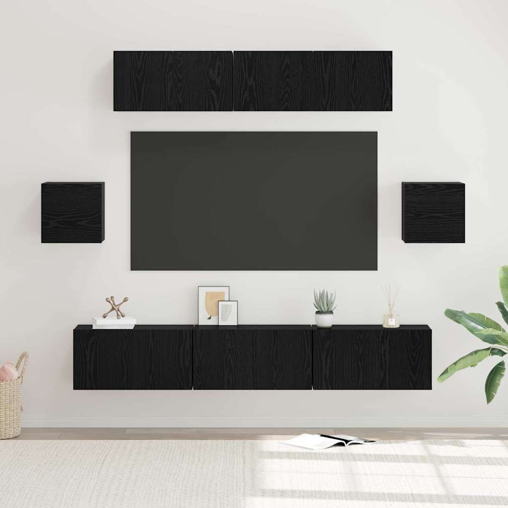 Ensemble de meubles TV 7 pcs noir aspect chêne en bois d'ingénierie vidaXL