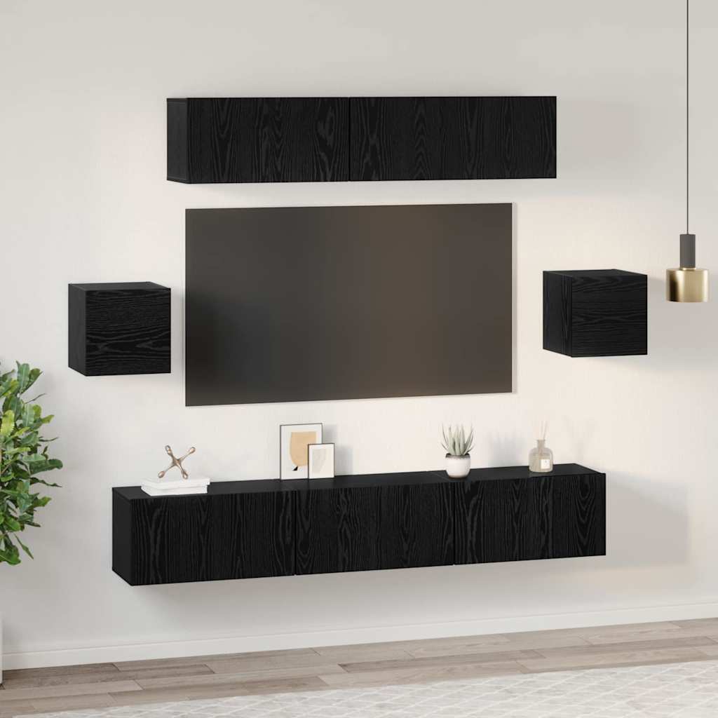 Ensemble de meubles TV 7 pcs noir aspect chêne en bois d'ingénierie vidaXL