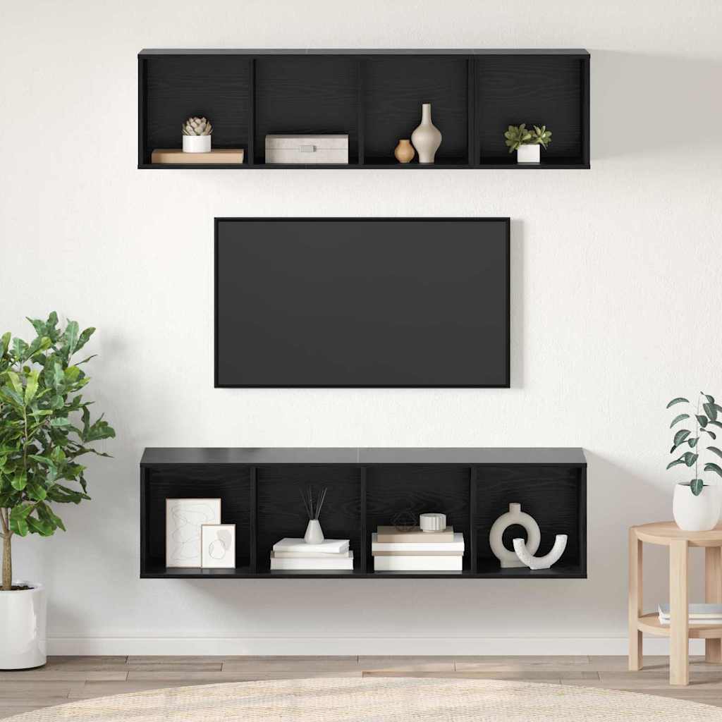 Meuble TV vidaXL 3 pcs aspect chêne noir bois d'ingénierie
