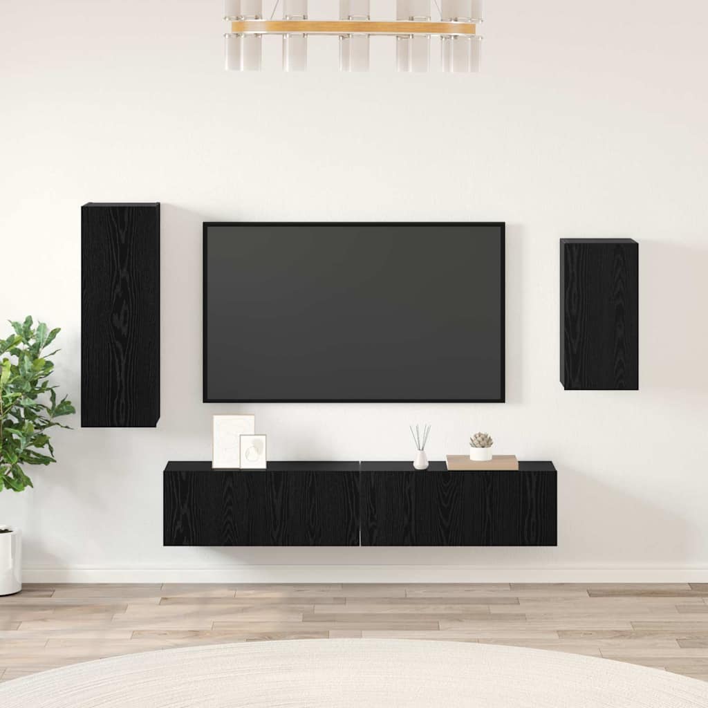 vidaXL Meuble TV 4 pcs Noir Aspect Chêne Bois d'ingénierie
