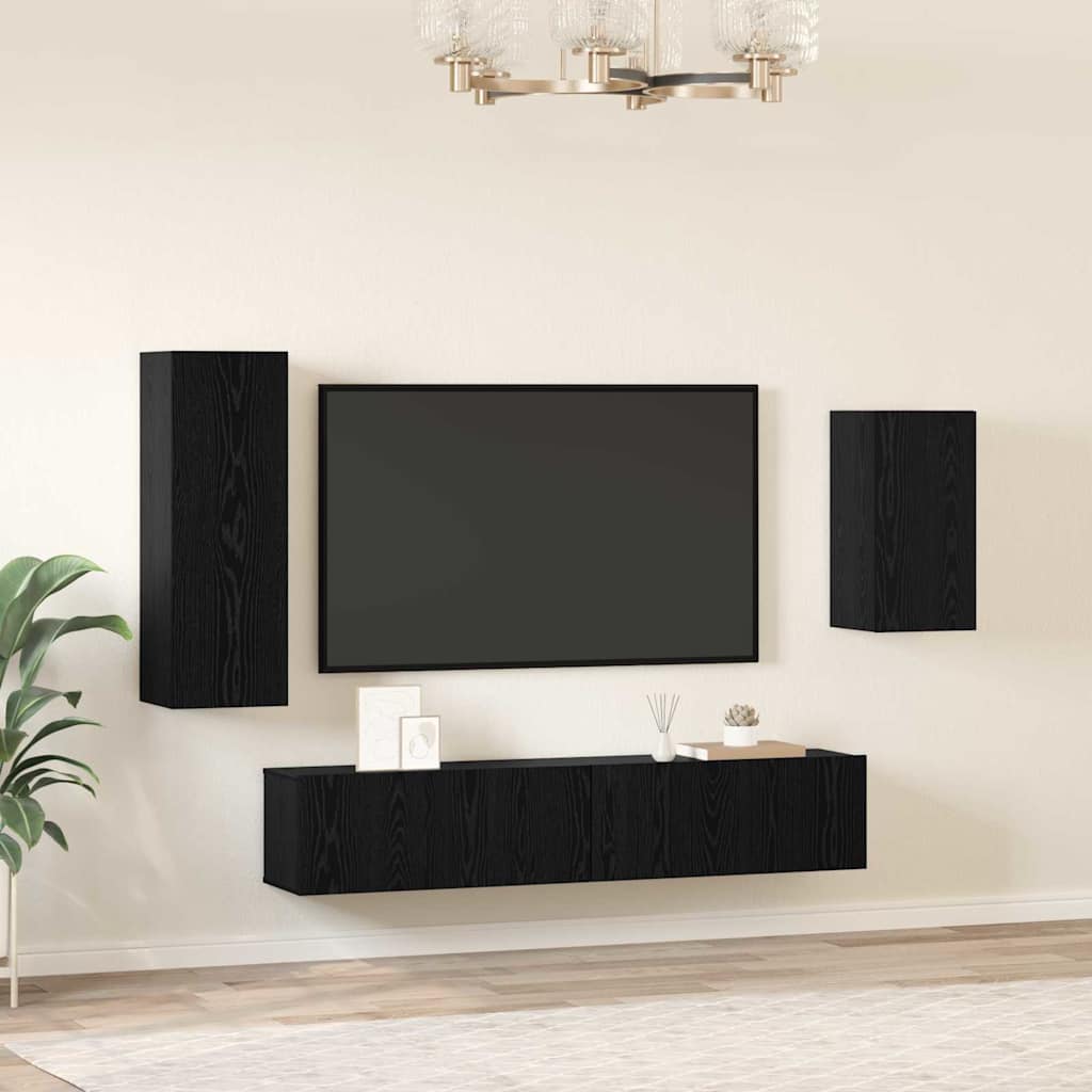vidaXL Meuble TV 4 pcs Noir Aspect Chêne Bois d'ingénierie