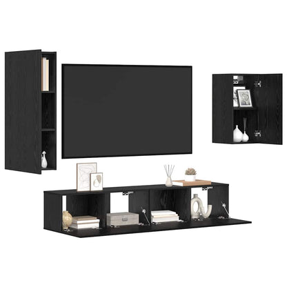 vidaXL Meuble TV 4 pcs Noir Aspect Chêne Bois d'ingénierie