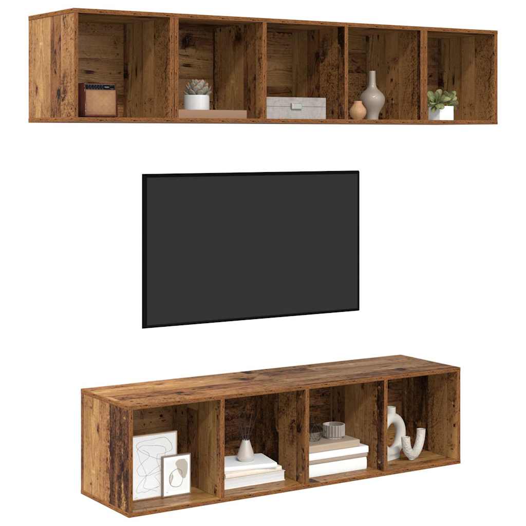 vidaXL TV-Schrankset Wandmontiert 4 pcs Altholz Holzwerkstoff