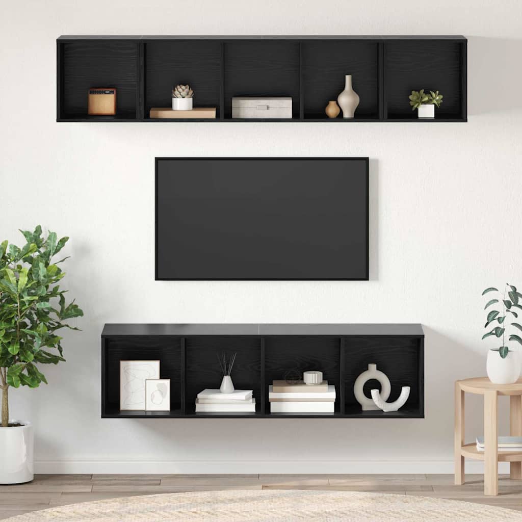 vidaXL Meuble TV 4 pcs Noir aspect chêne Aggloméré