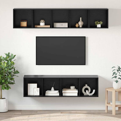 vidaXL Meuble TV 4 pcs Noir aspect chêne Aggloméré