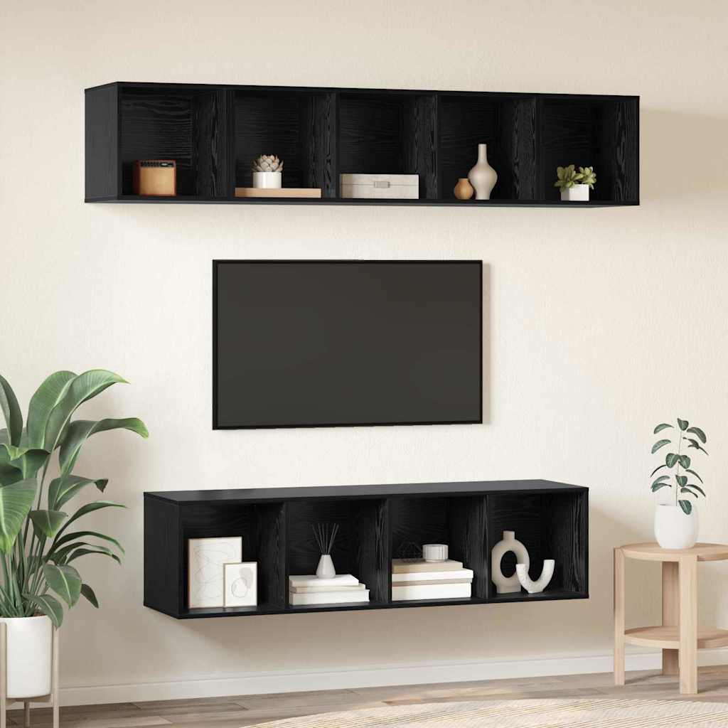vidaXL Meuble TV 4 pcs Noir aspect chêne Aggloméré