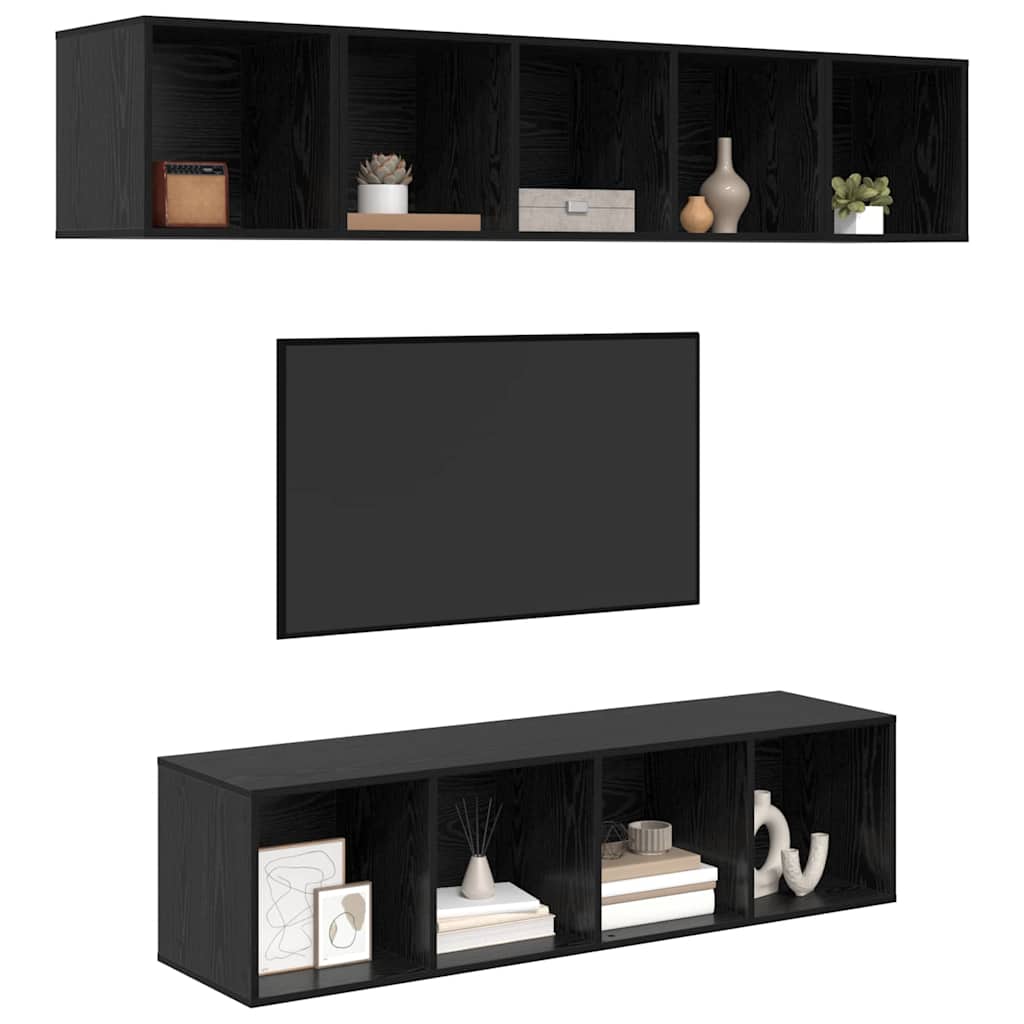 vidaXL Meuble TV 4 pcs Noir aspect chêne Aggloméré