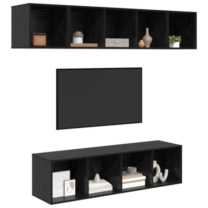 vidaXL Meuble TV 4 pcs Noir aspect chêne Aggloméré