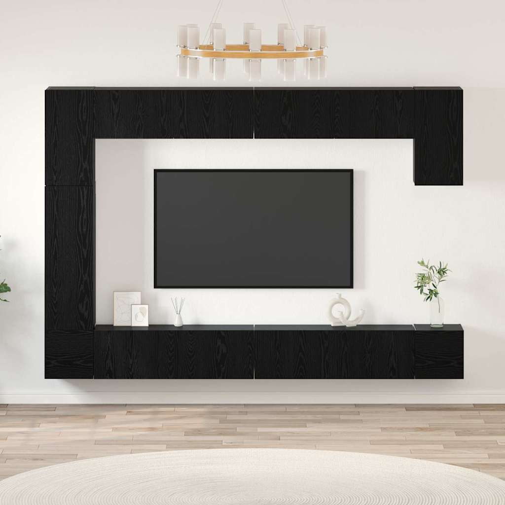 vidaXL TV-Schrankset 9 pcs Schwarz Eichen-Optik Holzwerkstoff