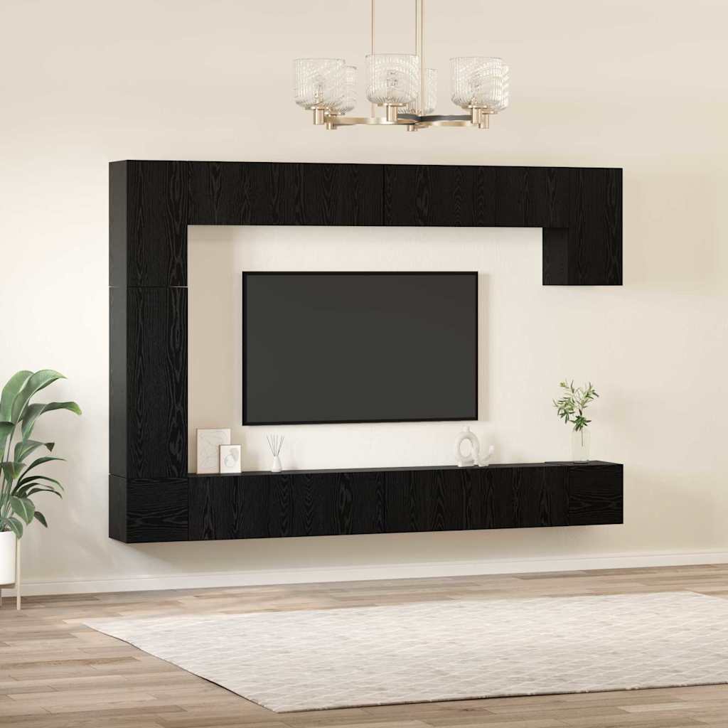 vidaXL TV-Schrankset 9 pcs Schwarz Eichen-Optik Holzwerkstoff