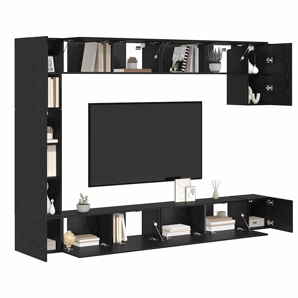 vidaXL TV-Schrankset 9 pcs Schwarz Eichen-Optik Holzwerkstoff