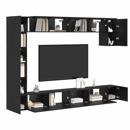 vidaXL TV-Schrankset 9 pcs Schwarz Eichen-Optik Holzwerkstoff