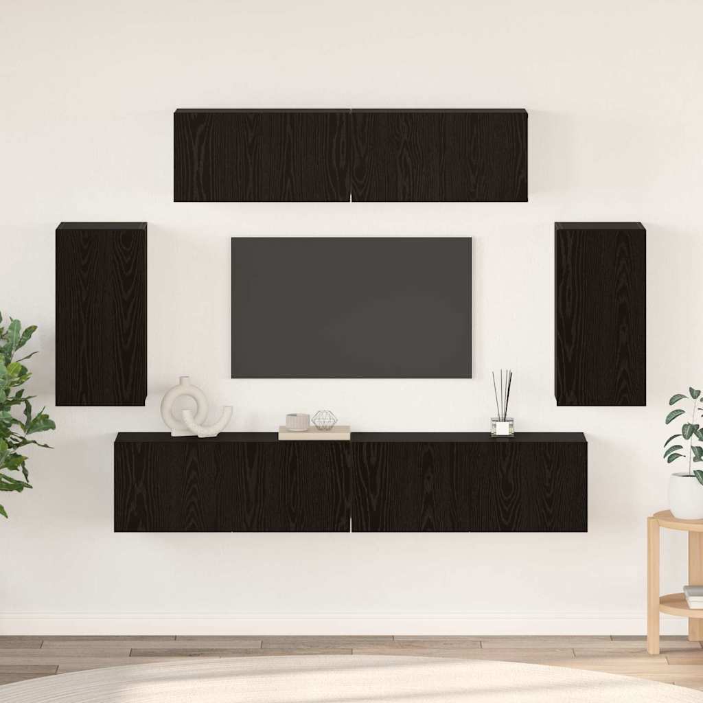 vidaXL Meuble TV 6 pcs Noir aspect chêne Aggloméré