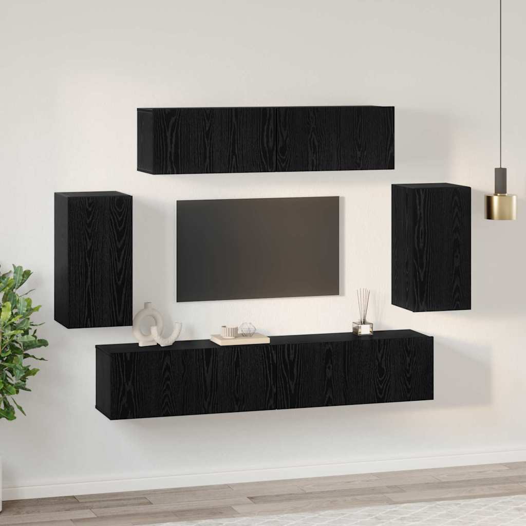 vidaXL Meuble TV 6 pcs Noir aspect chêne Aggloméré
