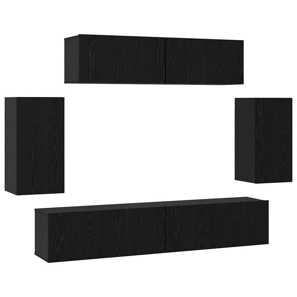vidaXL Meuble TV 6 pcs Noir aspect chêne Aggloméré