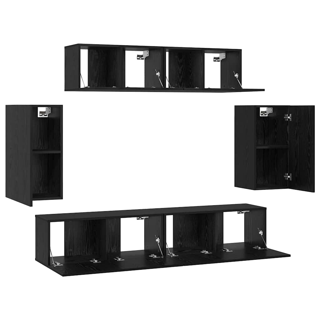 vidaXL Meuble TV 6 pcs Noir aspect chêne Aggloméré