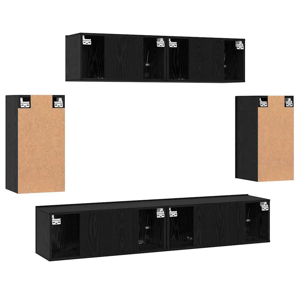 vidaXL Meuble TV 6 pcs Noir aspect chêne Aggloméré