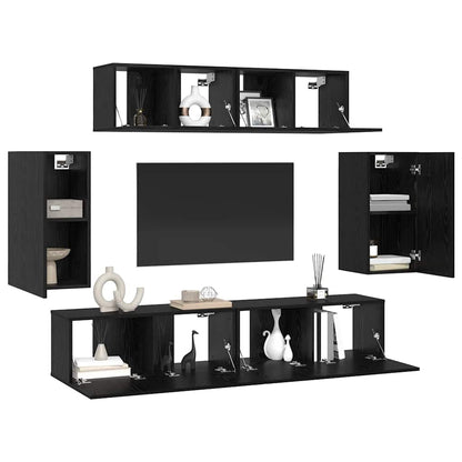 vidaXL Meuble TV 6 pcs Noir aspect chêne Aggloméré