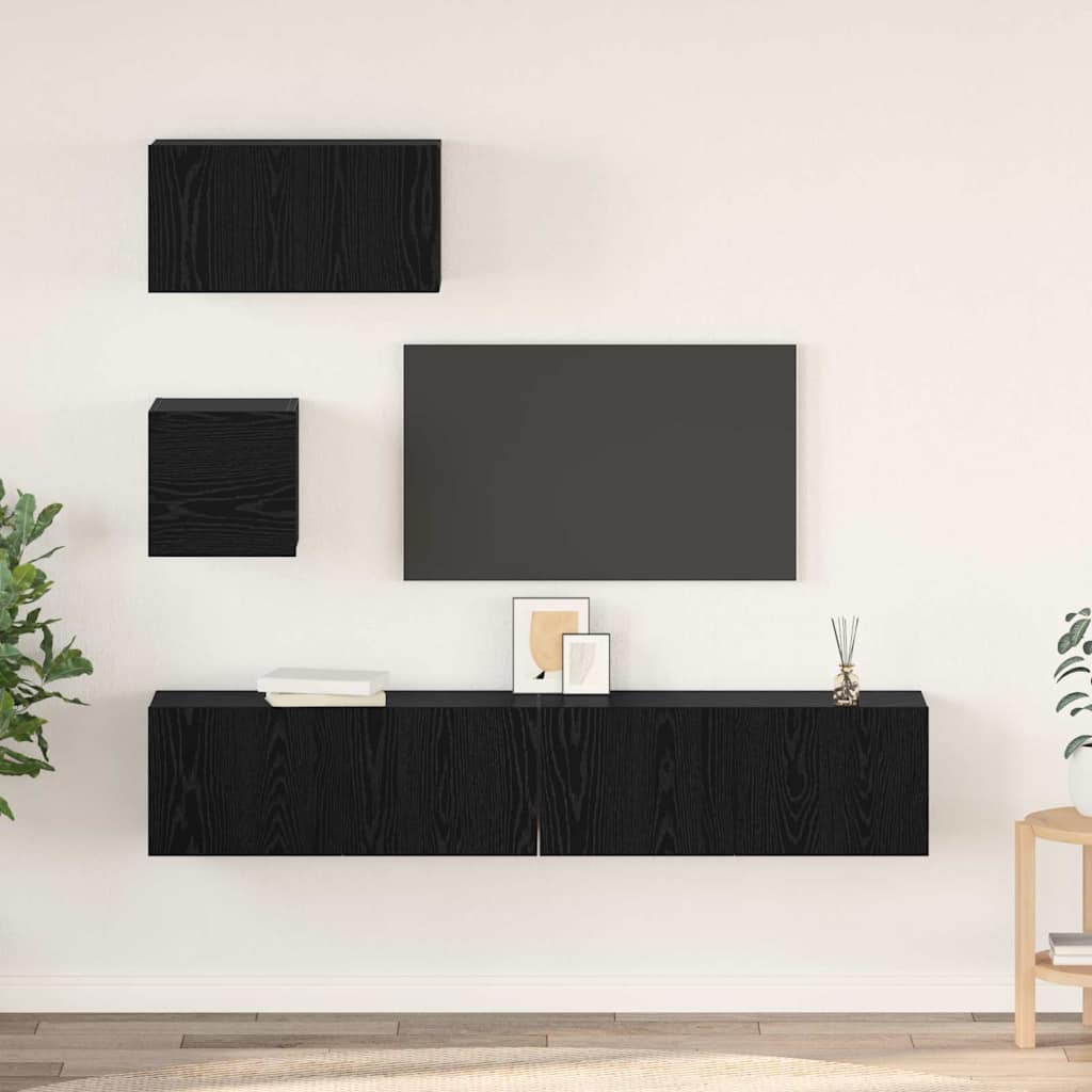 vidaXL Meuble TV 4 pcs Noir aspect chêne Aggloméré