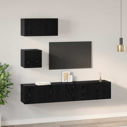 vidaXL Meuble TV 4 pcs Noir aspect chêne Aggloméré