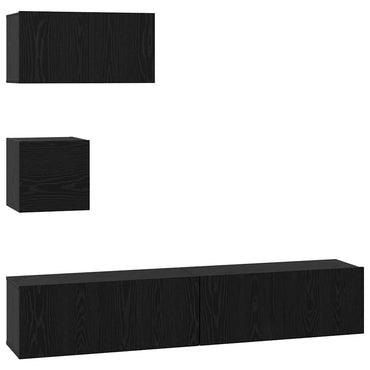 vidaXL Meuble TV 4 pcs Noir aspect chêne Aggloméré