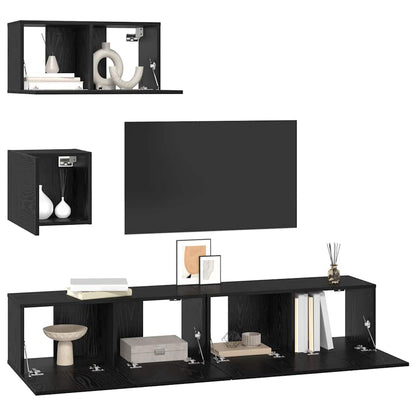 vidaXL Meuble TV 4 pcs Noir aspect chêne Aggloméré