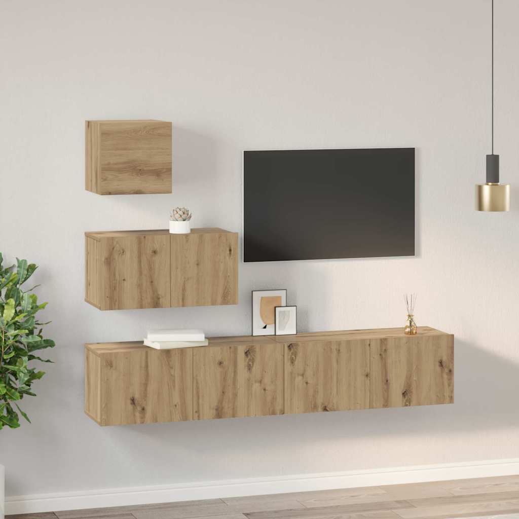 vidaXL Meuble TV mural 4 pcs Chêne artisanale Bois d'ingénierie