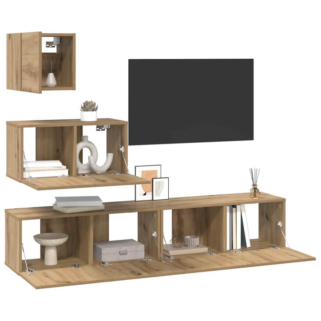 vidaXL Meuble TV mural 4 pcs Chêne artisanale Bois d'ingénierie