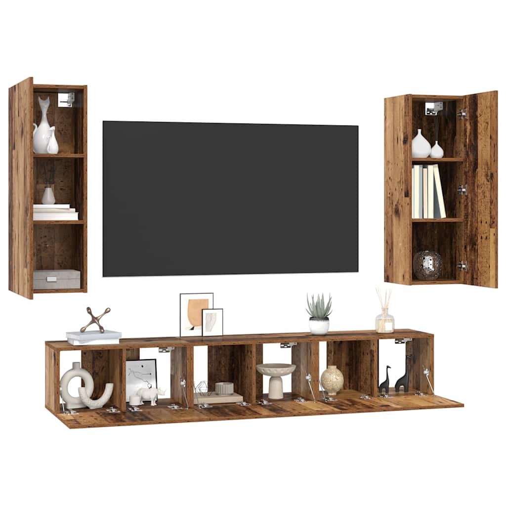 vidaXL Meuble TV mural 5 pcs bois de récupération composite