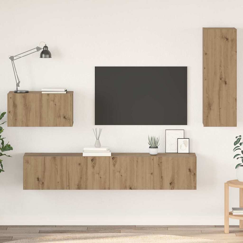 vidaXL Meuble TV mural 4 pcs Chêne artisanat Bois d'ingénierie