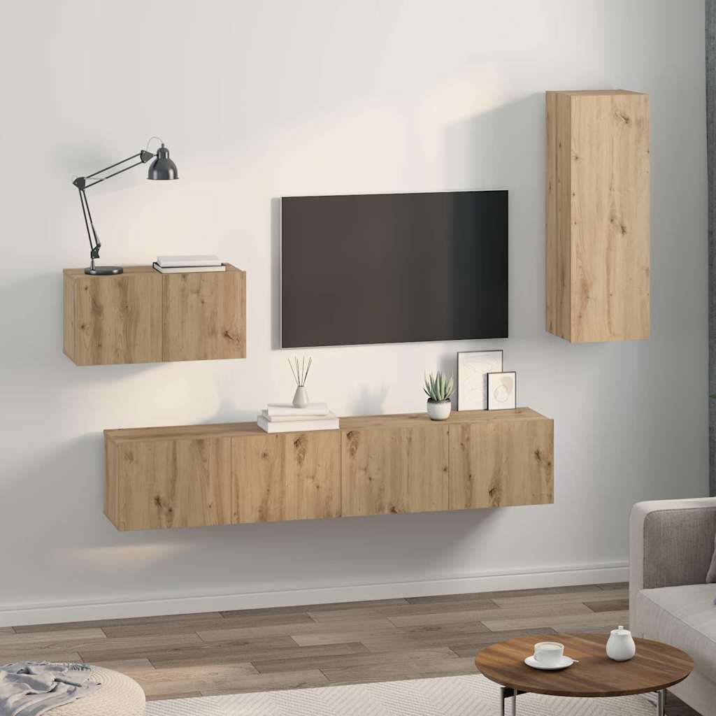 vidaXL Meuble TV mural 4 pcs Chêne artisanat Bois d'ingénierie