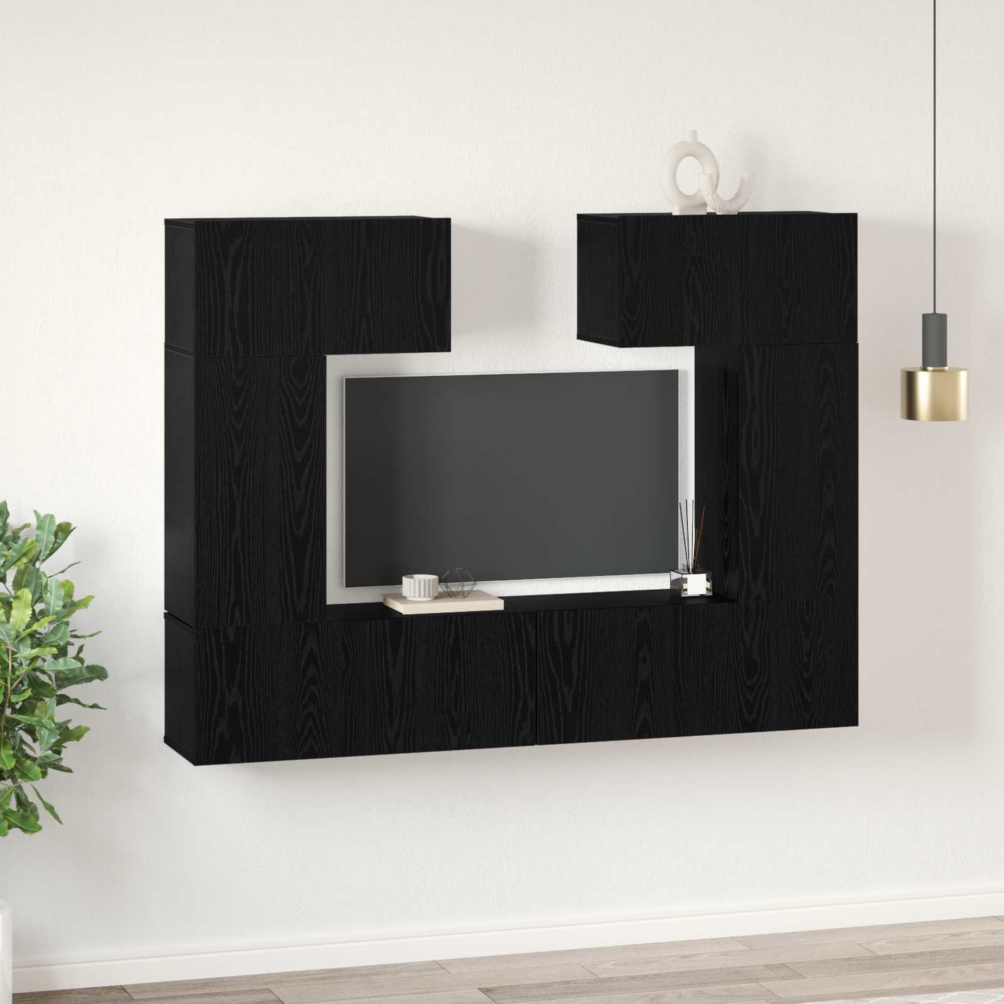 vidaXL Ensemble de meubles TV 6 pcs Noir aspect chêne Aggloméré