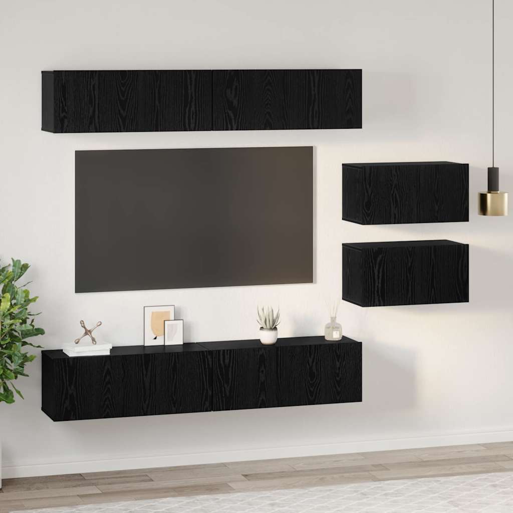 vidaXL Ensemble de Meubles TV 6 pcs Noir aspect Chêne Bois d'ingénierie