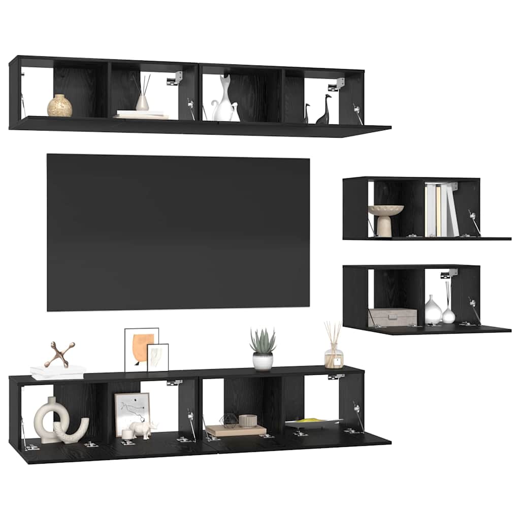 vidaXL Ensemble de Meubles TV 6 pcs Noir aspect Chêne Bois d'ingénierie
