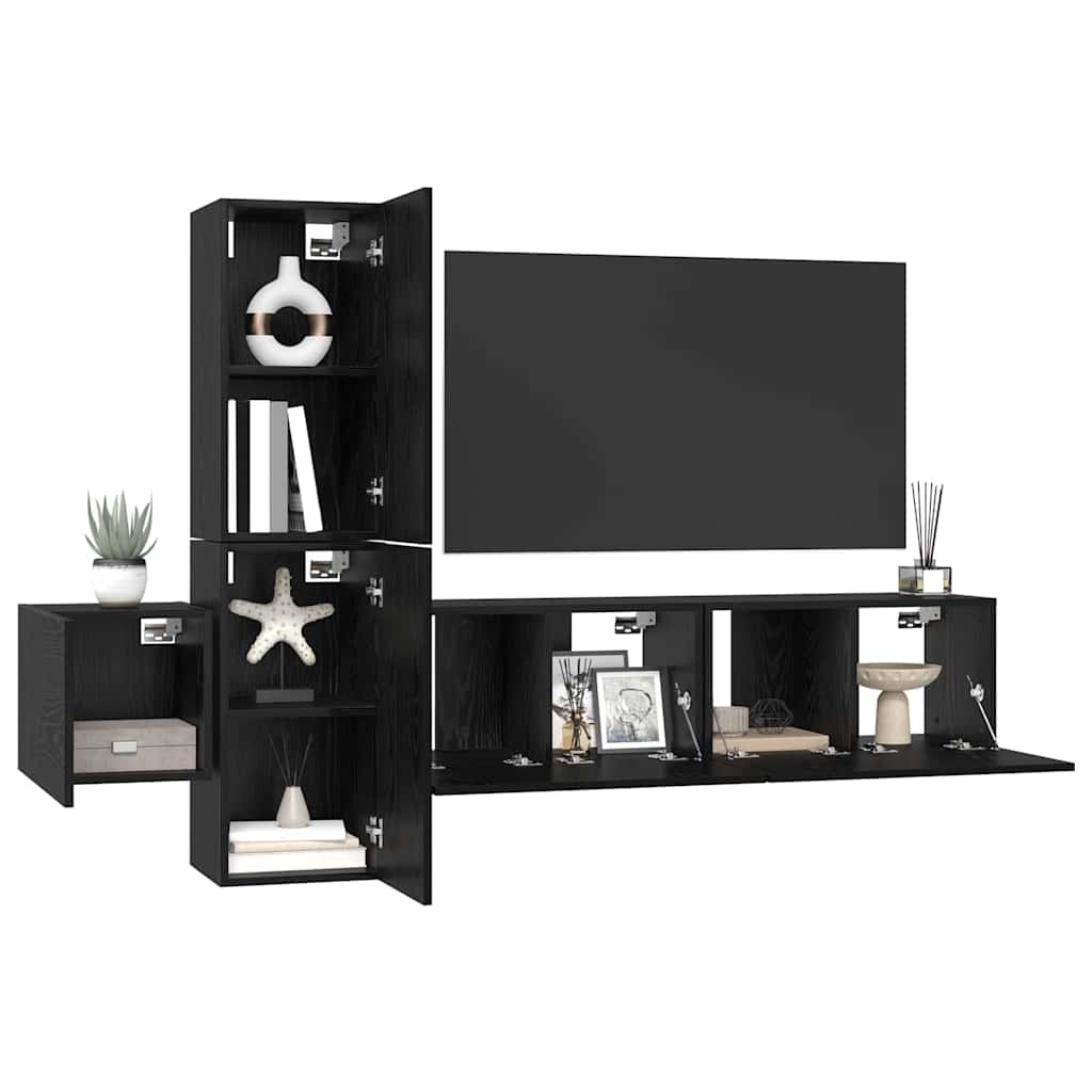 vidaXL TV-Schrankset 5 pcs Schwarz Eichen-Optik Holzwerkstoff