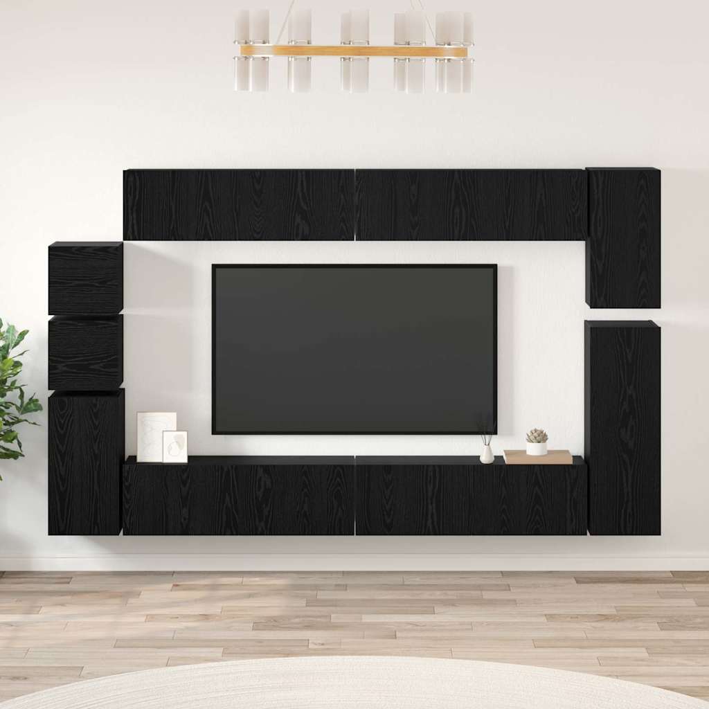 vidaXL Meuble TV 9 pcs Noir aspect chêne Aggloméré