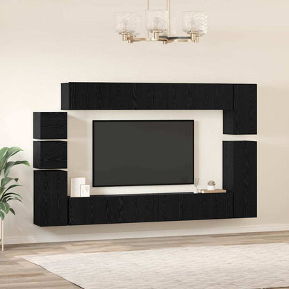 vidaXL Meuble TV 9 pcs Noir aspect chêne Aggloméré