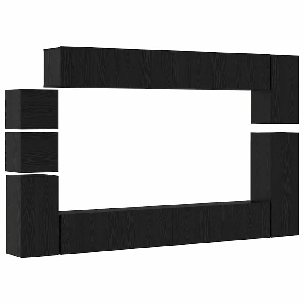 vidaXL Meuble TV 9 pcs Noir aspect chêne Aggloméré