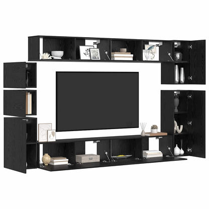 vidaXL Meuble TV 9 pcs Noir aspect chêne Aggloméré