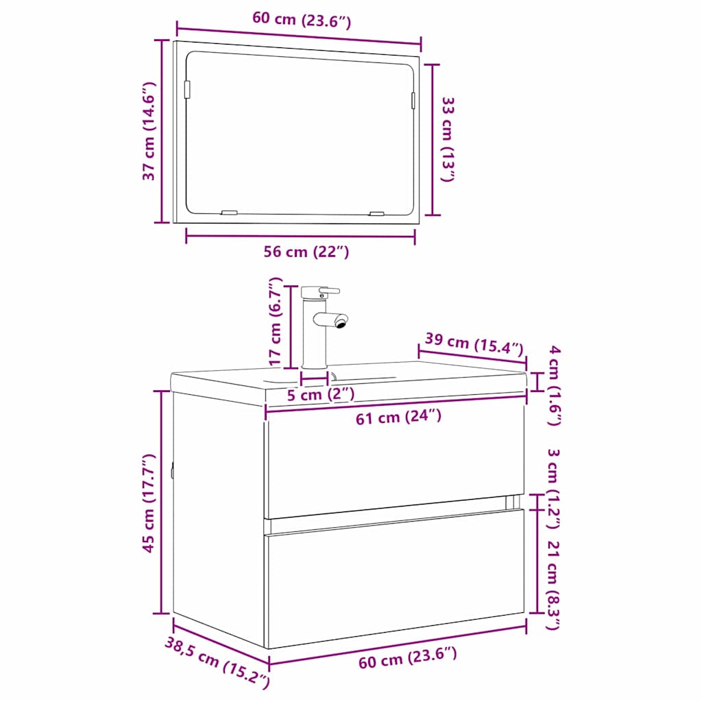 vidaXL Ensemble de meubles de salle de bain avec tiroirs 3 pcs Bois de récupération Bois d'ingénierie