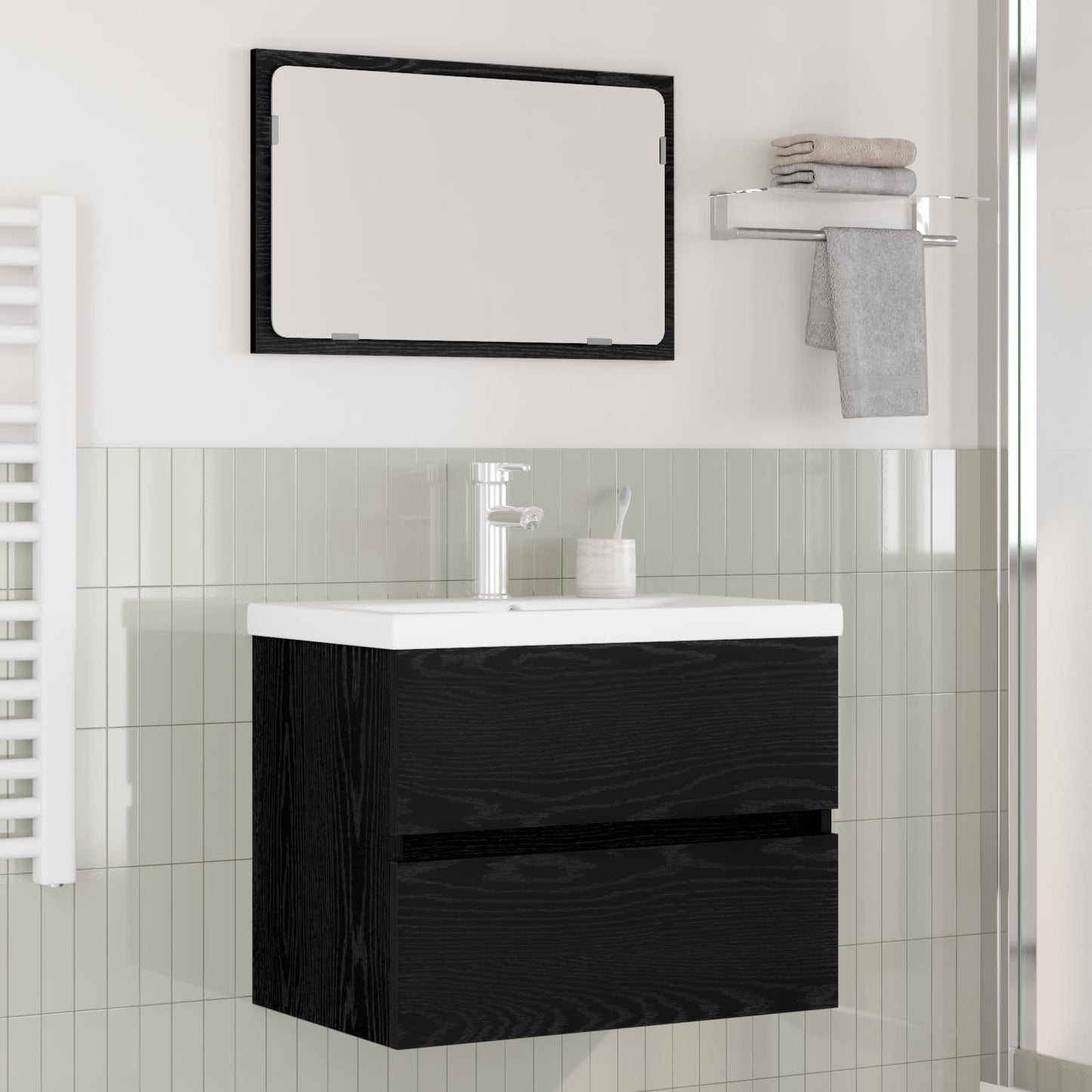 vidaXL Ensemble de meubles de salle de bain 3 pcs Noir Effet chêne Bois d'ingénierie